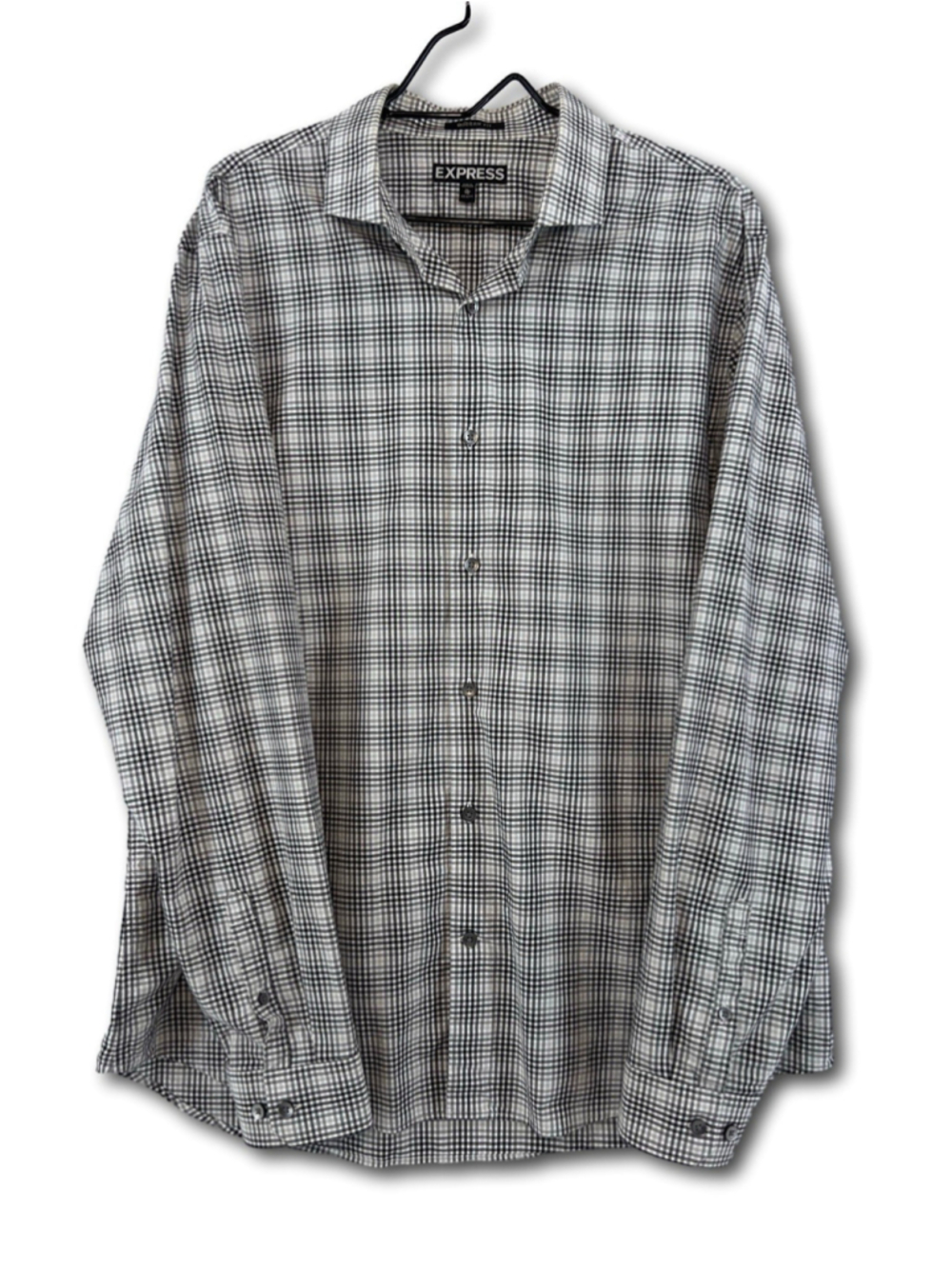 Express Mens Shirt Black White Checkered Plaid Button Down Long Sleeve Size XL
